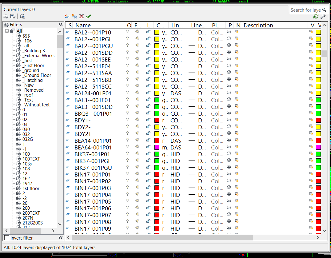 Autocad Layer dialog